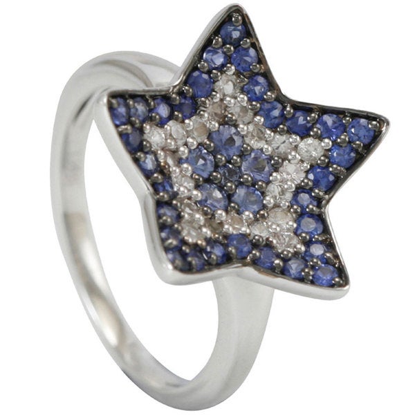 Suzy Levian 1CT Sapphire and Diamond in Sterling Silver and 18K Gold Star Ring