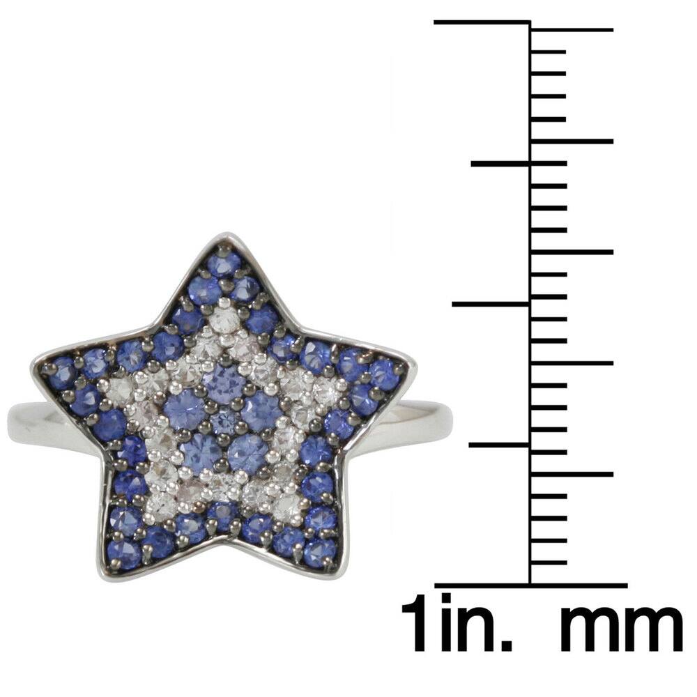Suzy Levian 1CT Sapphire and Diamond in Sterling Silver and 18K Gold Star Ring