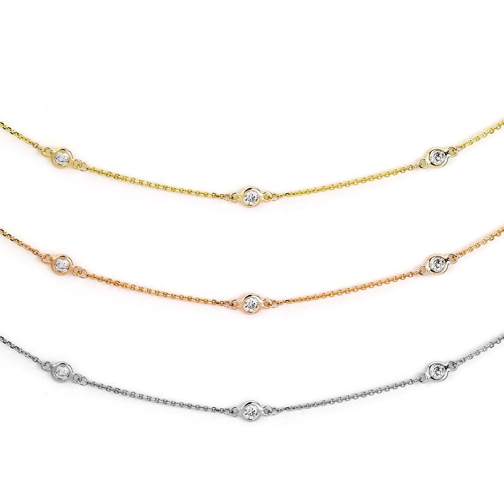 Suzy Levian 14k White Gold 2 3/5ct TDW Diamond Station Necklace