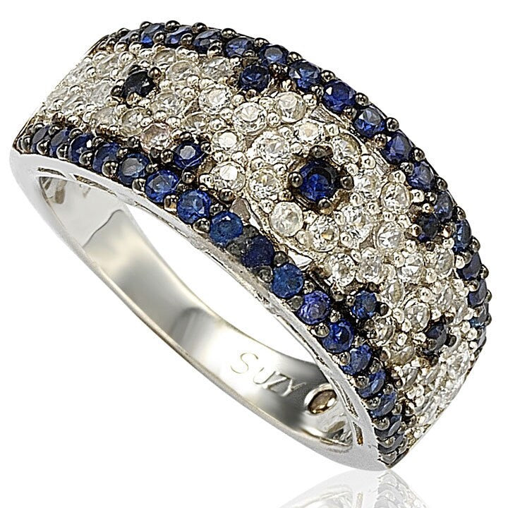 Suzy Levian 2.28CT Sapphire and Diamond Accent in Sterling Silver Abstract Ring