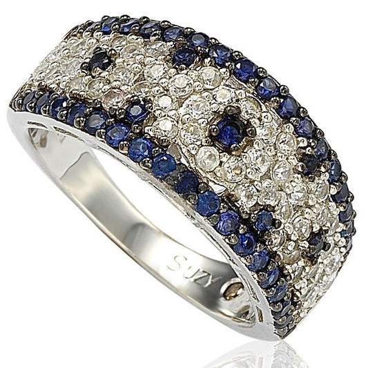 Suzy Levian 2.28CT Sapphire and Diamond Accent in Sterling Silver Abstract Ring