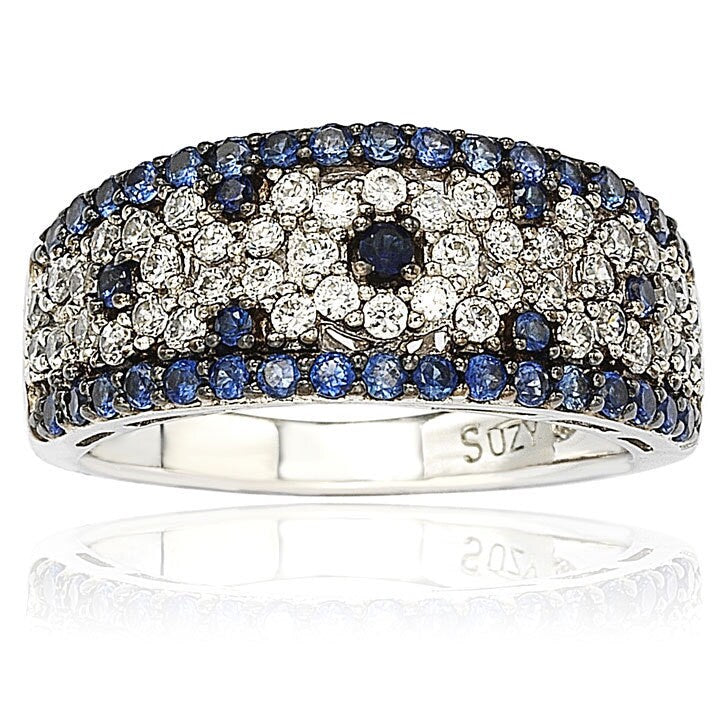Suzy Levian 2.28CT Sapphire and Diamond Accent in Sterling Silver Abstract Ring