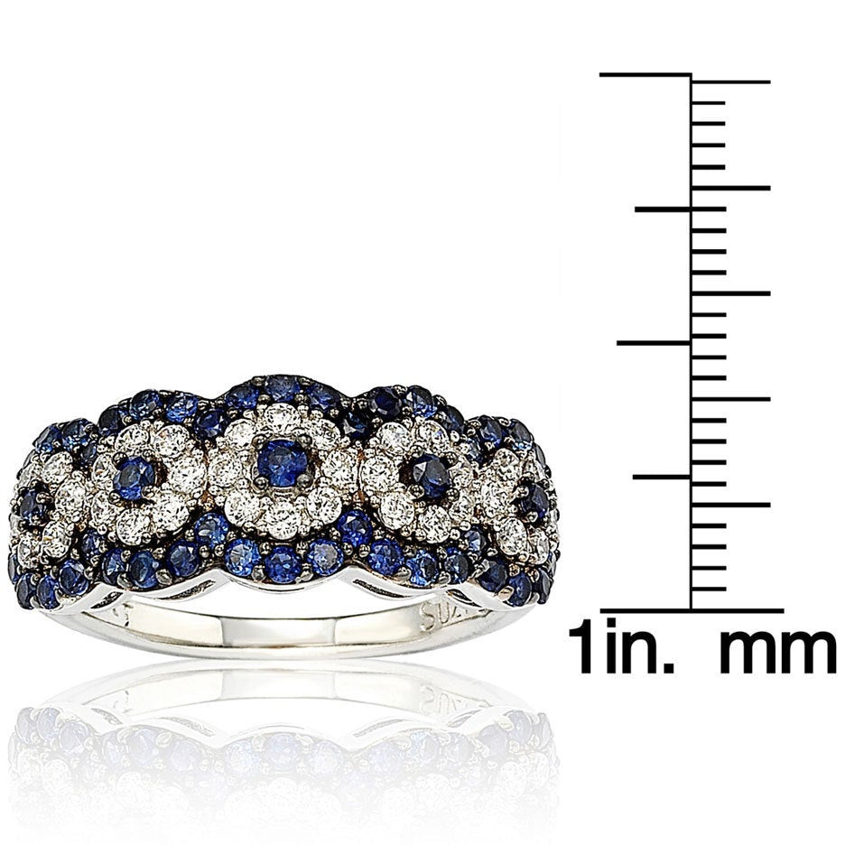 Suzy Levian Gold Plated Sterling Silver 2.8ct TGW Sapphire and .02ct Diamond Anniversary Band