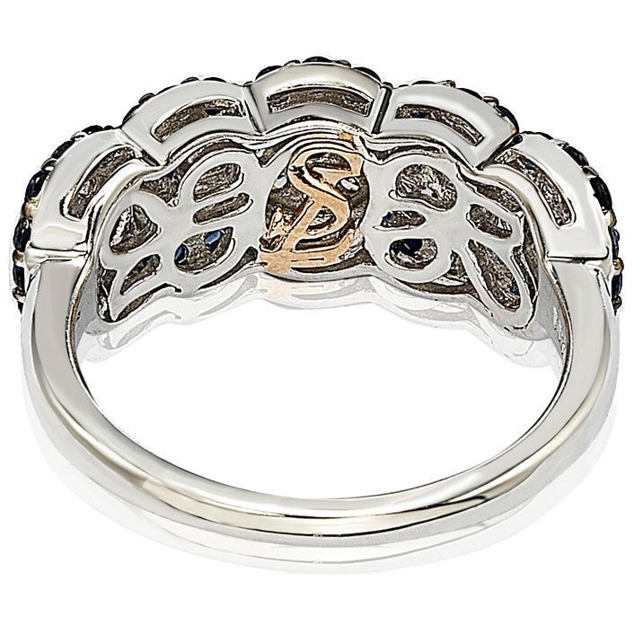 Suzy Levian Gold Plated Sterling Silver 2.8ct TGW Sapphire and .02ct Diamond Anniversary Band