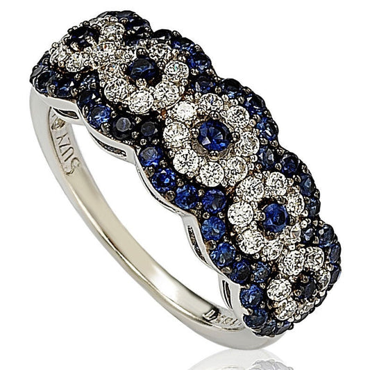 Suzy Levian Gold Plated Sterling Silver 2.8ct TGW Sapphire and .02ct Diamond Anniversary Band