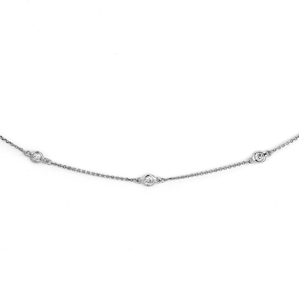 Suzy Levian 1.30 ct TDW 14k White Gold Bezel Diamonds by the Yard Station Necklace
