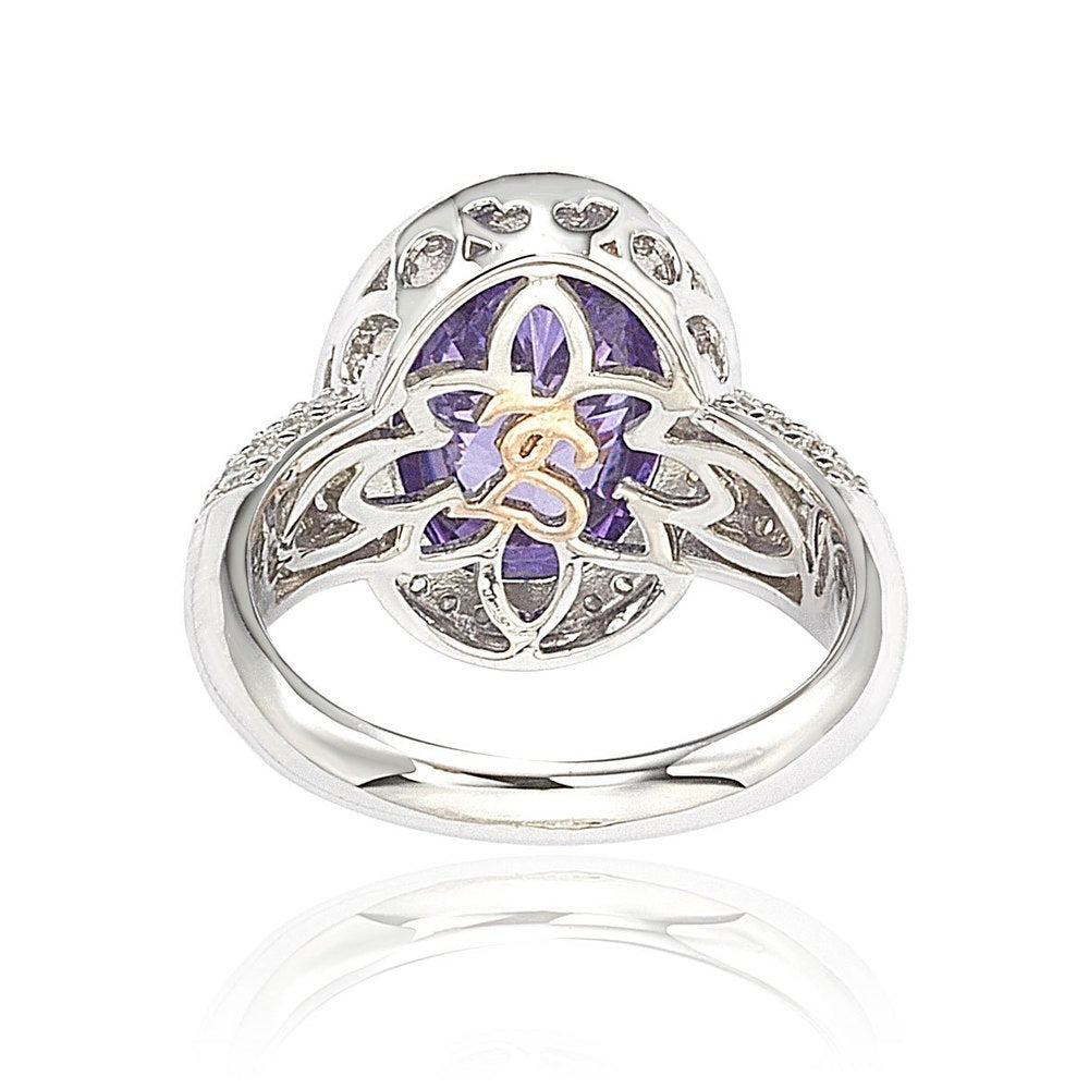 Suzy Levian Sterling Silver Purple Cubic Zirconia Checkered Cut Ring