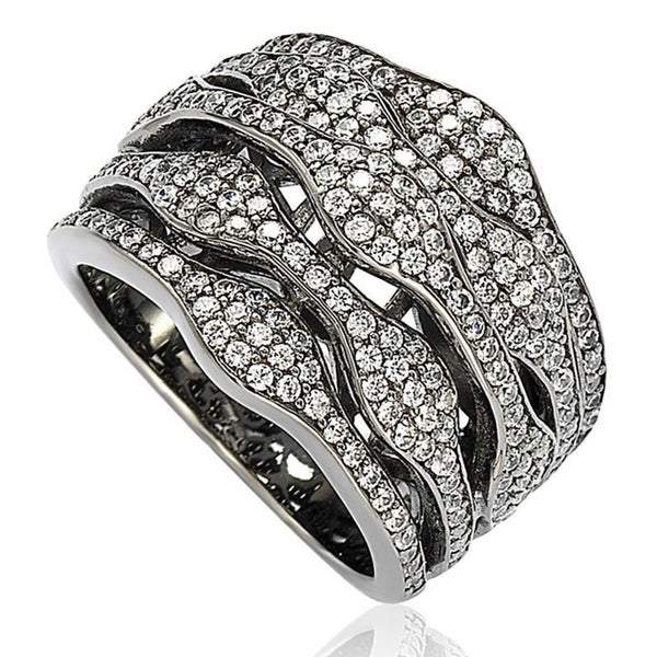 Suzy Levian Blackened Sterling Silver Cubic Zirconia Multi-Level Ring