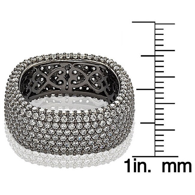 Suzy Levian Blackened Sterling Silver Cubic Zirconia Square Micro Pave Eternity Ring