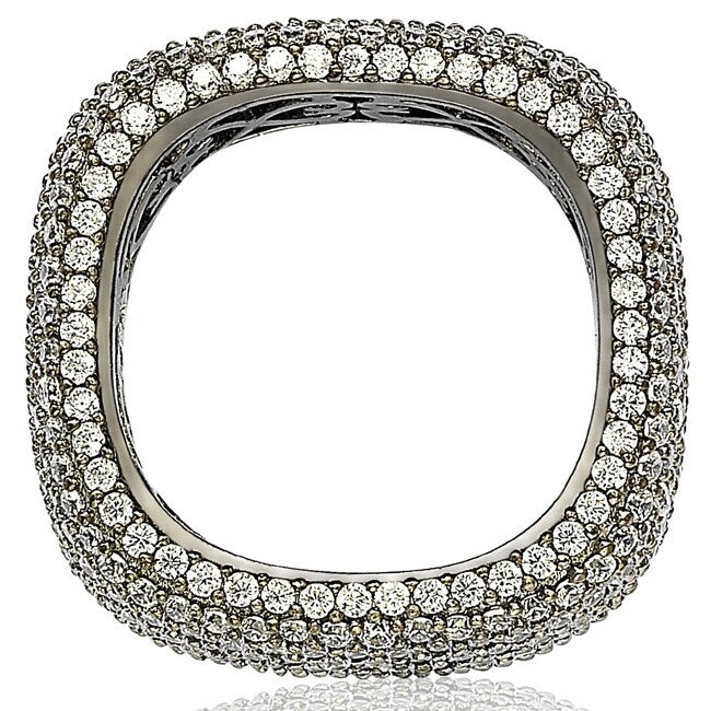 Suzy Levian Blackened Sterling Silver Cubic Zirconia Square Micro Pave Eternity Ring