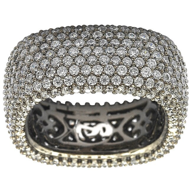 Suzy Levian Blackened Sterling Silver Cubic Zirconia Square Micro Pave Eternity Ring