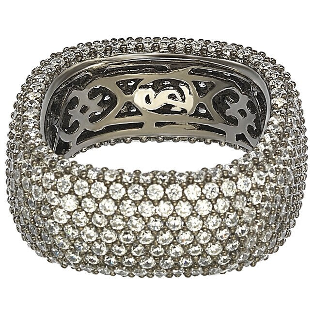 Suzy Levian Blackened Sterling Silver Cubic Zirconia Square Micro Pave Eternity Ring