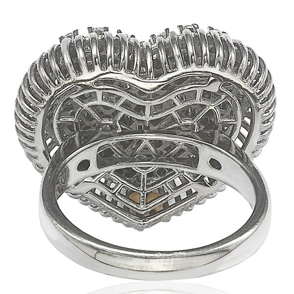 Suzy Levian Blackened Sterling Silver Pave Cubic Zirconia Heart Ring