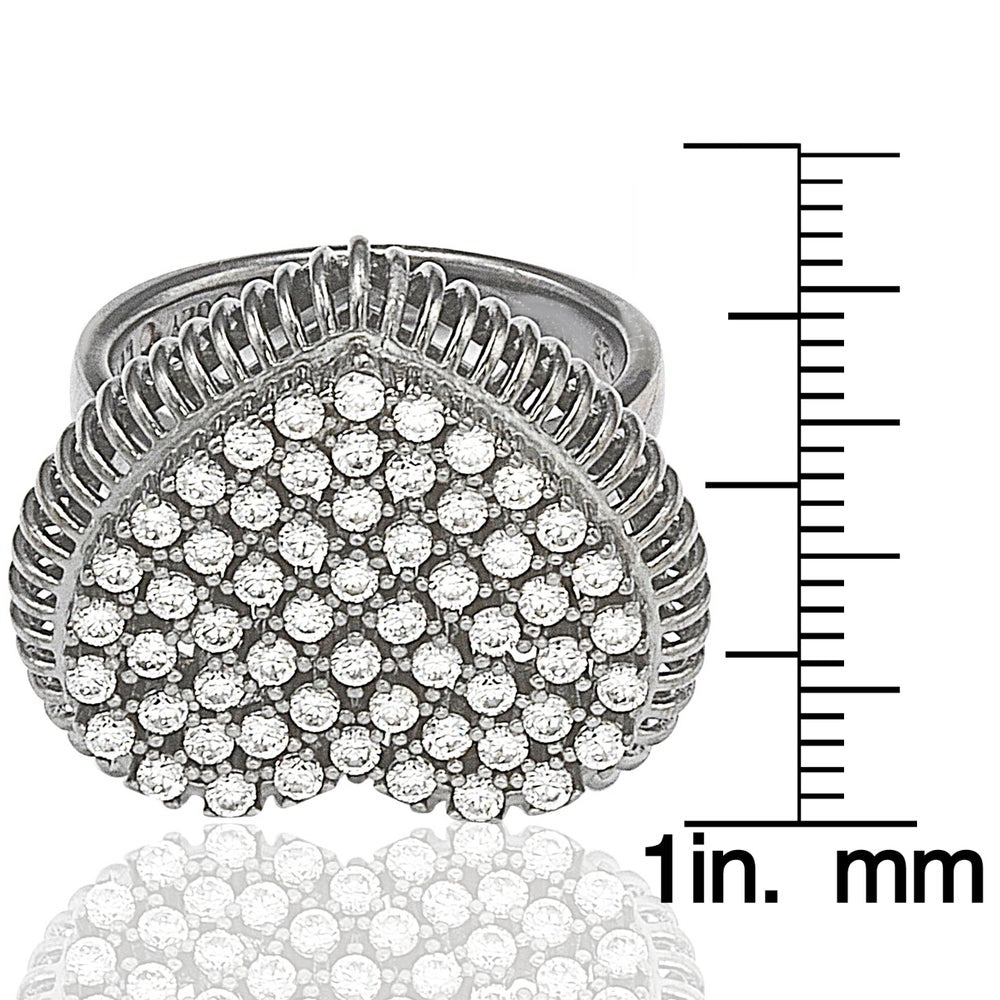 Suzy Levian Blackened Sterling Silver Pave Cubic Zirconia Heart Ring