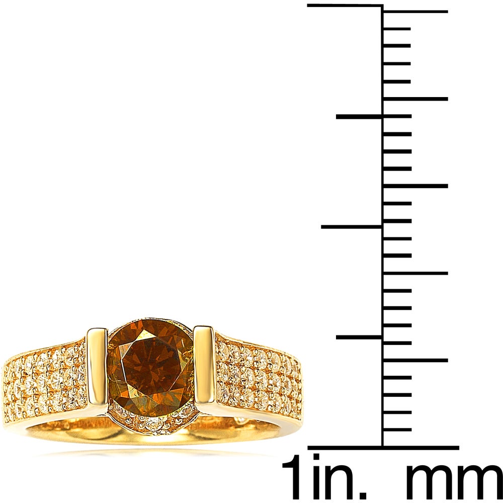 Suzy Levian Bridal 14k Yellow Gold over Silver Brown and White Cubic Zirconia Ring