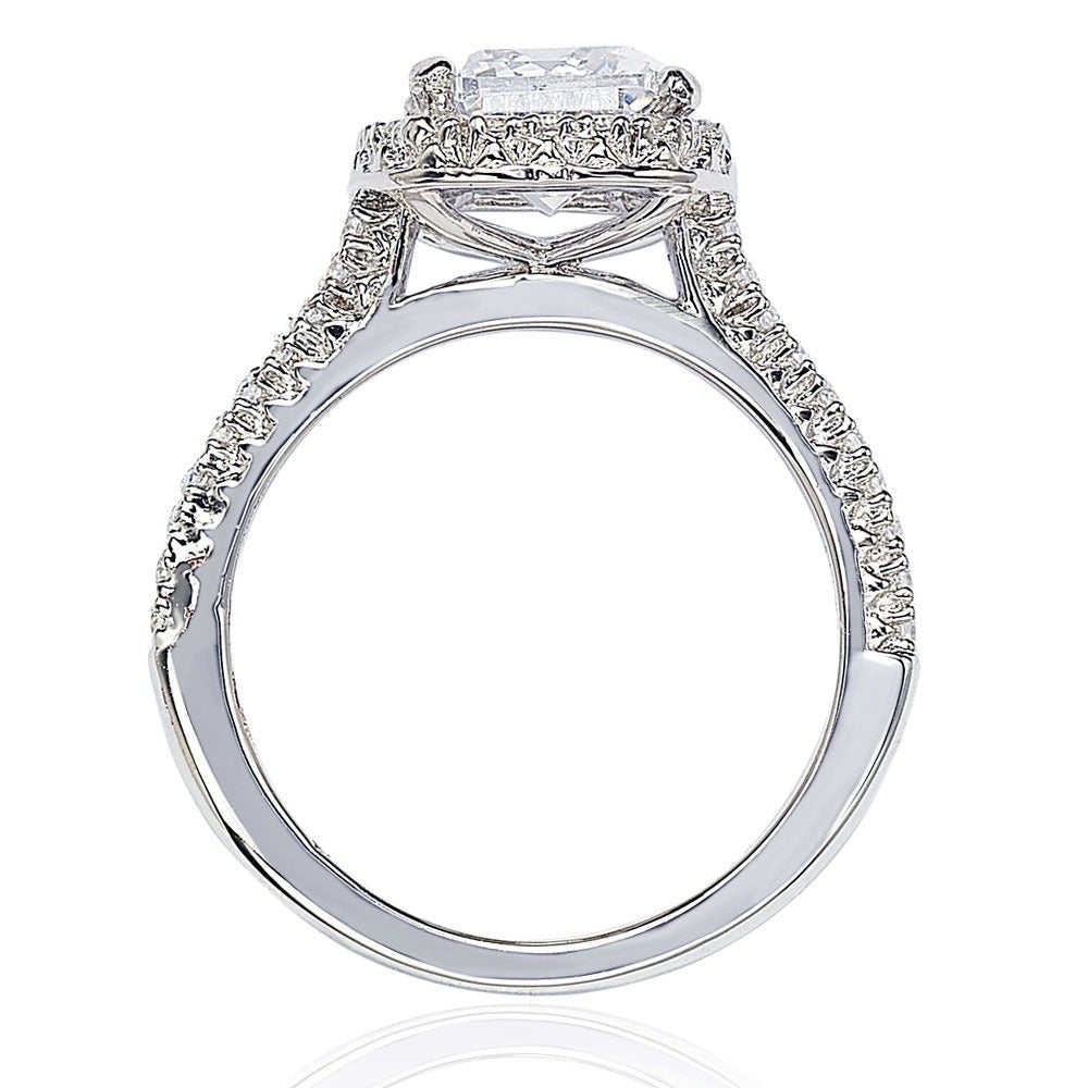 Suzy Levian Bridal Sterling Silver Asscher-cut White Cubic Zirconia Halo Engagement Ring