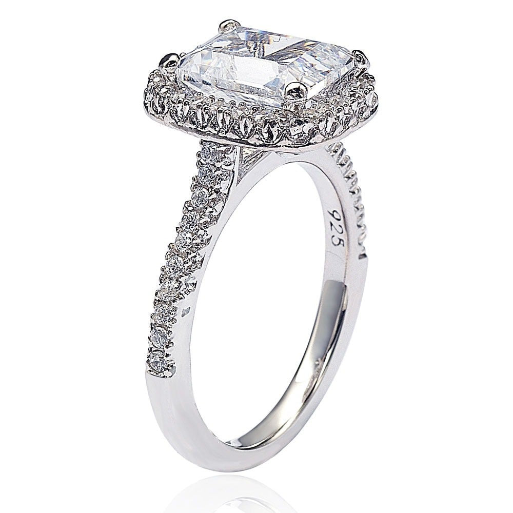 Suzy Levian Bridal Sterling Silver Asscher-cut White Cubic Zirconia Halo Engagement Ring
