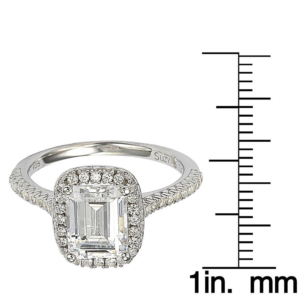Suzy Levian Bridal Sterling Silver Asscher-cut White Cubic Zirconia Halo Engagement Ring