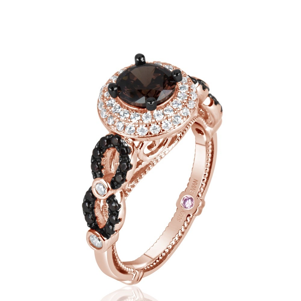 Suzy Levian Bridal Sterling Silver Brown and White Cubic Zirconia Engagement Ring