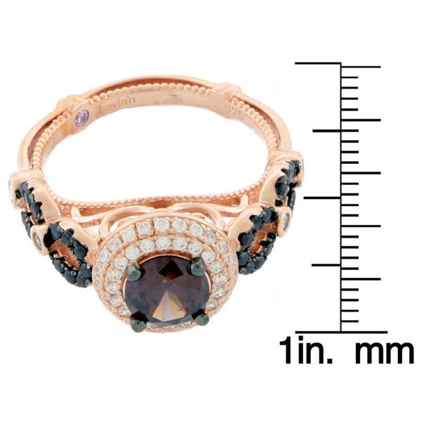 Suzy Levian Bridal Sterling Silver Brown and White Cubic Zirconia Engagement Ring