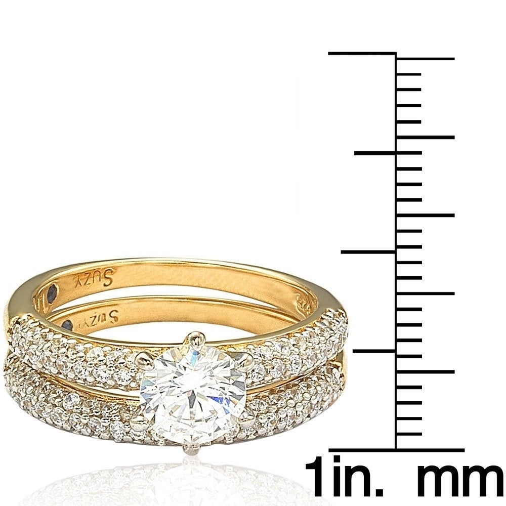 Suzy Levian Bridal Sterling Silver Cubic Zirconia Engagement Ring Band Set