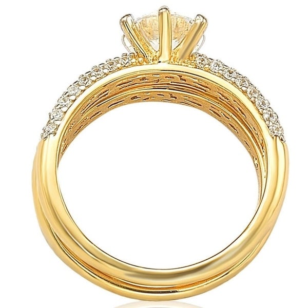 Suzy Levian Bridal Sterling Silver Cubic Zirconia Engagement Ring Band Set