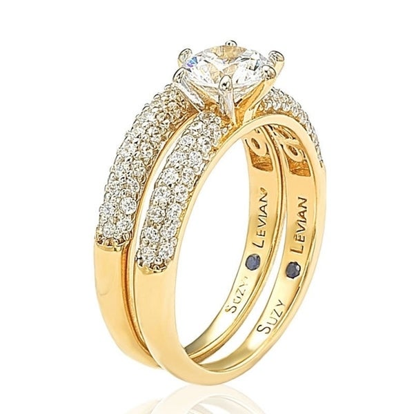 Suzy Levian Bridal Sterling Silver Cubic Zirconia Engagement Ring Band Set