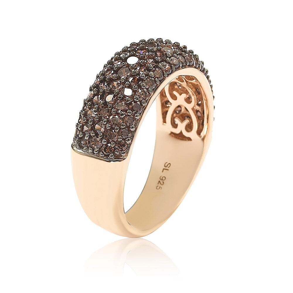 Suzy Levian Brown Cubic Zirconia in Rose Sterling Silver Thick Pave Band