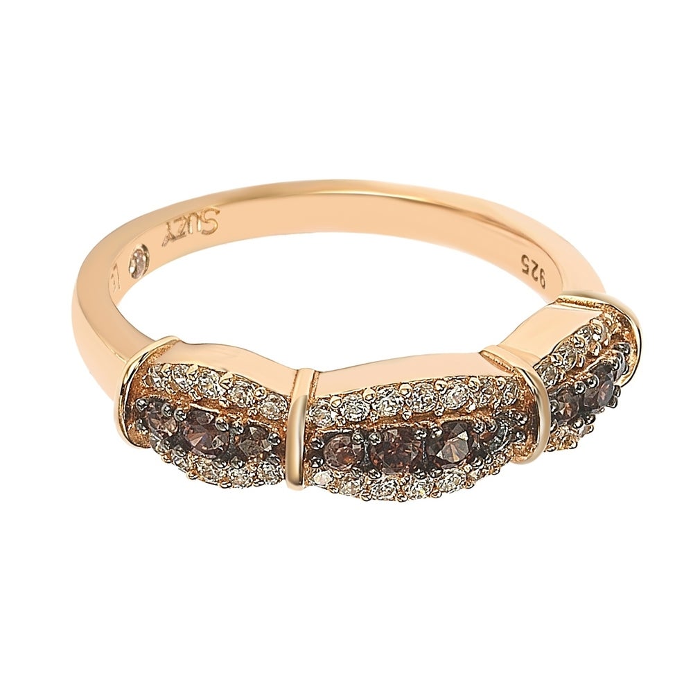 Suzy Levian Brown & White Cubic Zirconia in Rose Sterling Silver Accent Band