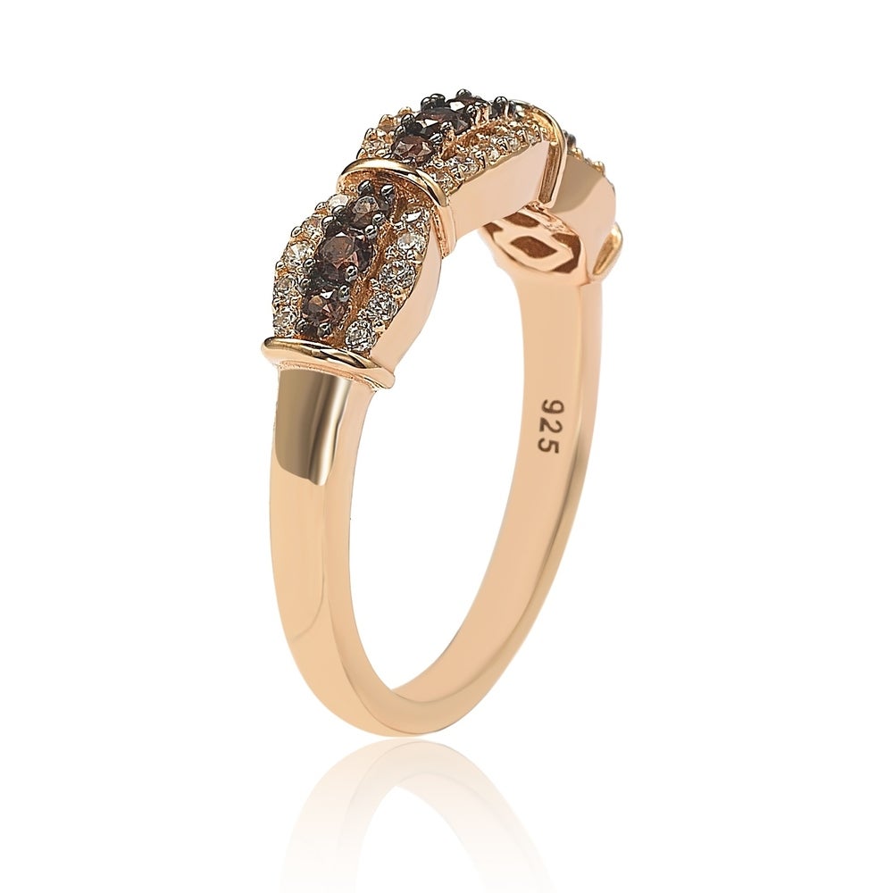 Suzy Levian Brown & White Cubic Zirconia in Rose Sterling Silver Accent Band