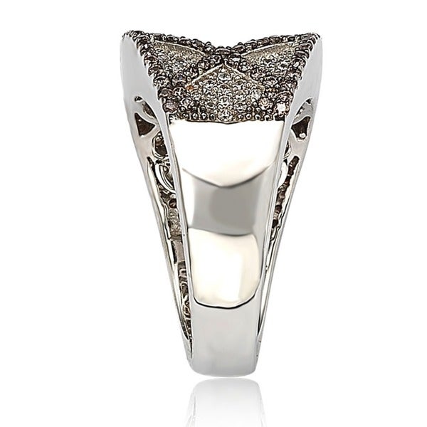 Suzy Levian Brown and White Cubic Zirconia Sterling Silver Ring