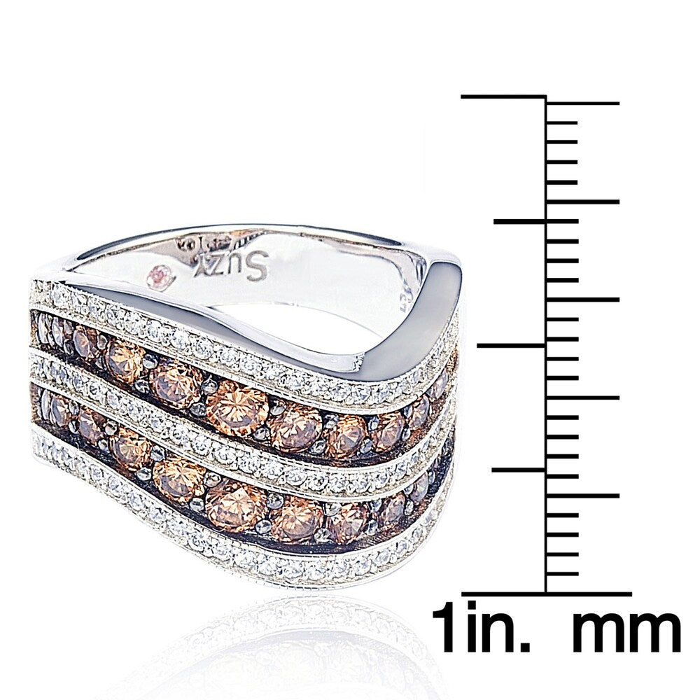 Suzy Levian Brown and White Cubic Zirconia Sterling Silver Ring