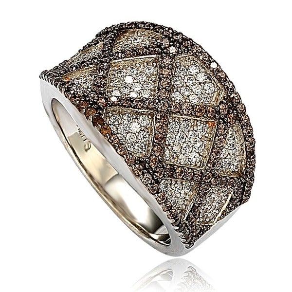 Suzy Levian Brown and White Cubic Zirconia Sterling Silver Ring