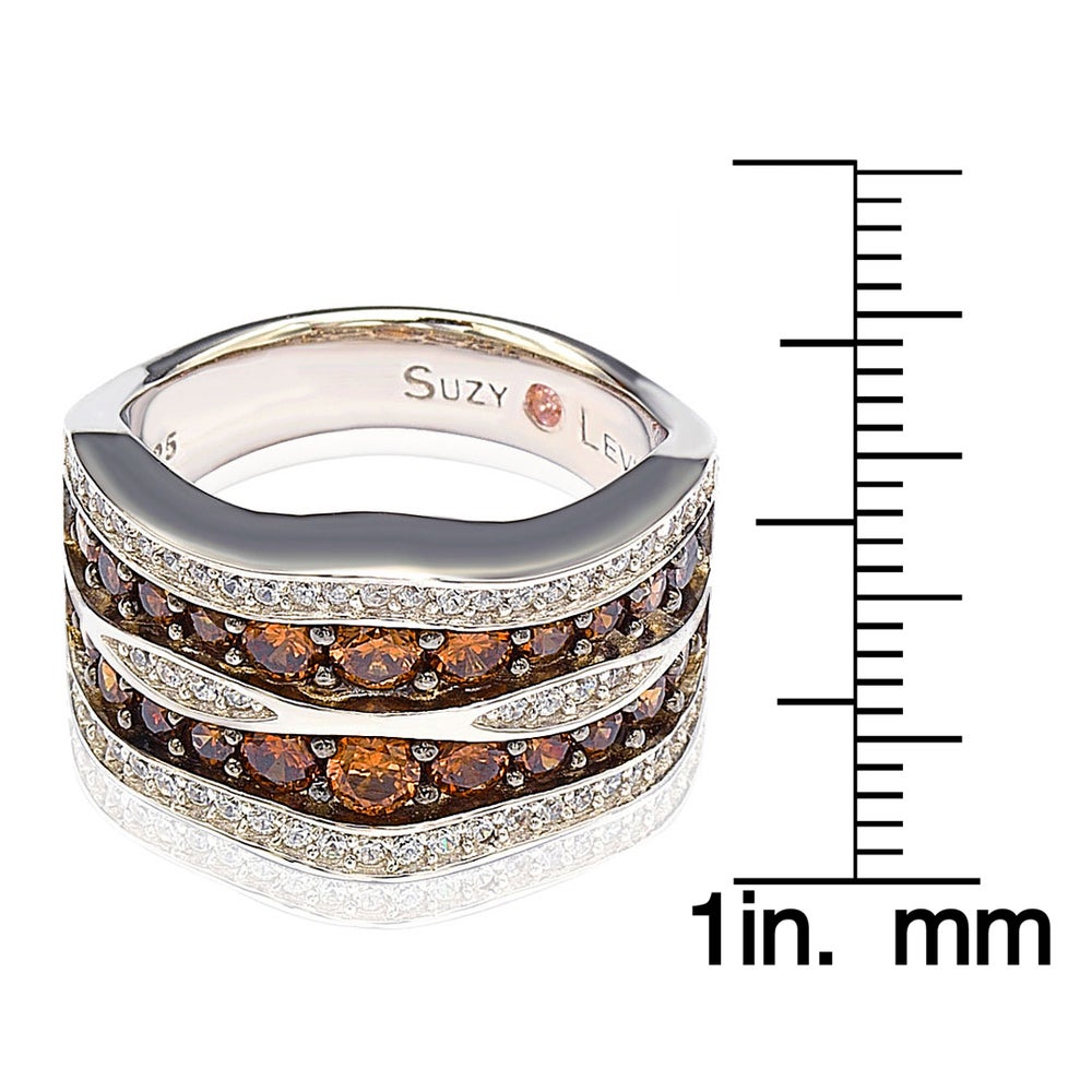 Suzy Levian Brown and White Cubic Zirconia Sterling Silver Wavy Ring
