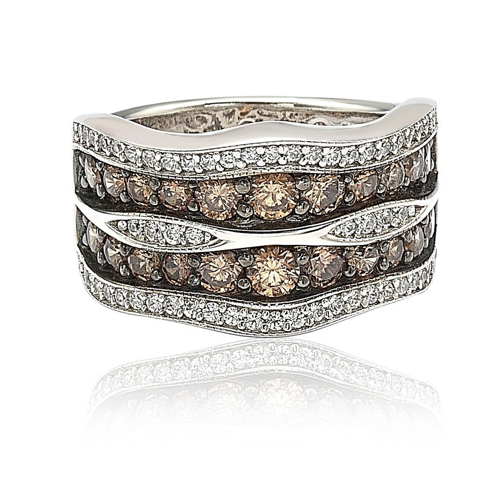 Suzy Levian Brown and White Cubic Zirconia Sterling Silver Wavy Ring