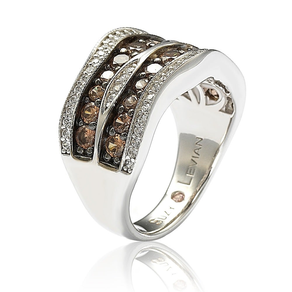 Suzy Levian Brown and White Cubic Zirconia Sterling Silver Wavy Ring