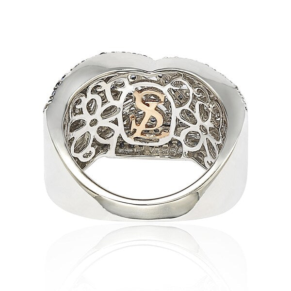 Suzy Levian Crossover Blue and White Sapphire Sterling Silver Ring