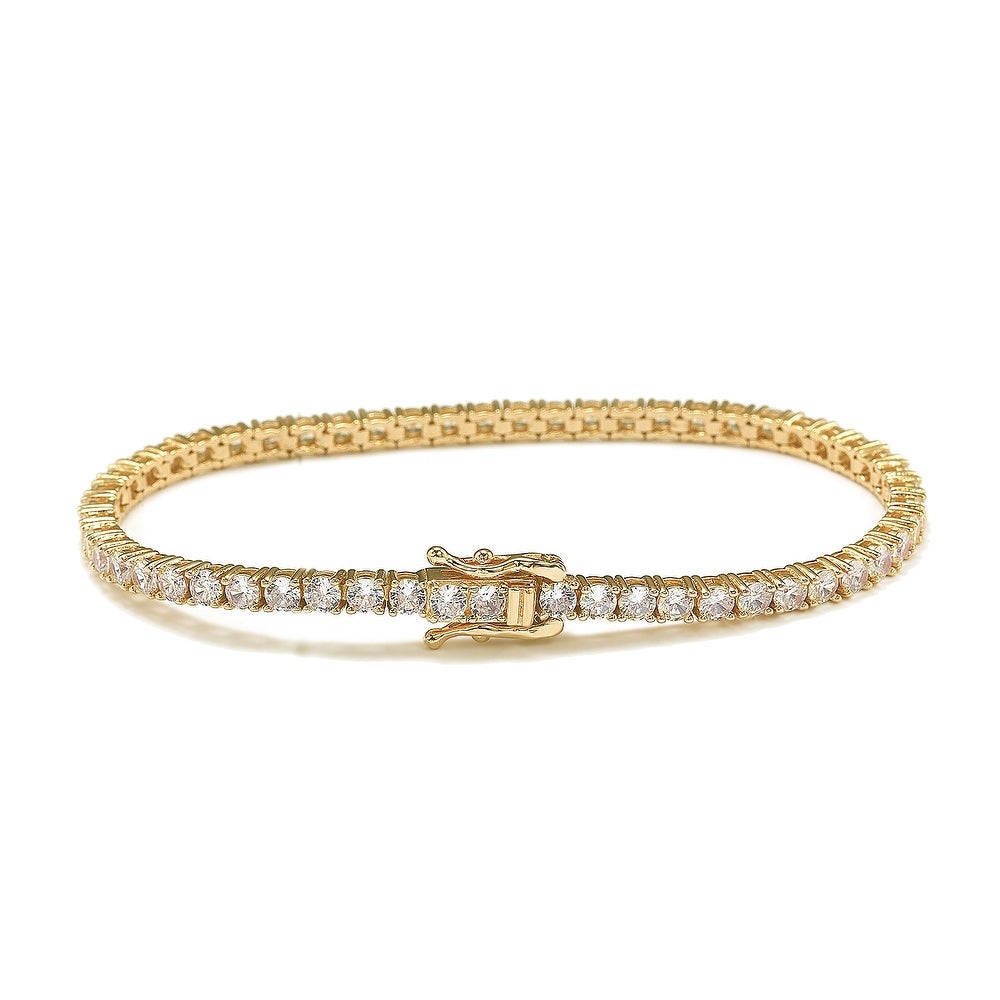 Suzy Levian Cubic Zirconia Gold Sterling Silver 7 inch Tennis Bracelet