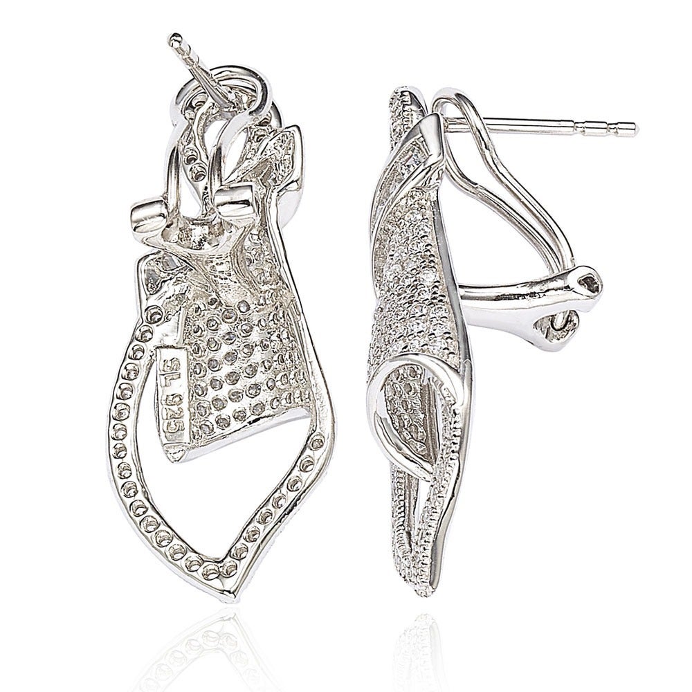 Suzy Levian Cubic Zirconia Sterling Silver Art Deco Pave Earrings
