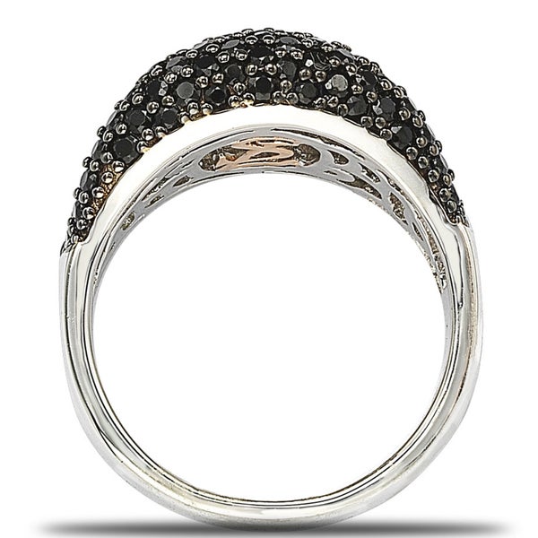 Suzy Levian Cubic Zirconia Sterling Silver Black and White Wavy Ring
