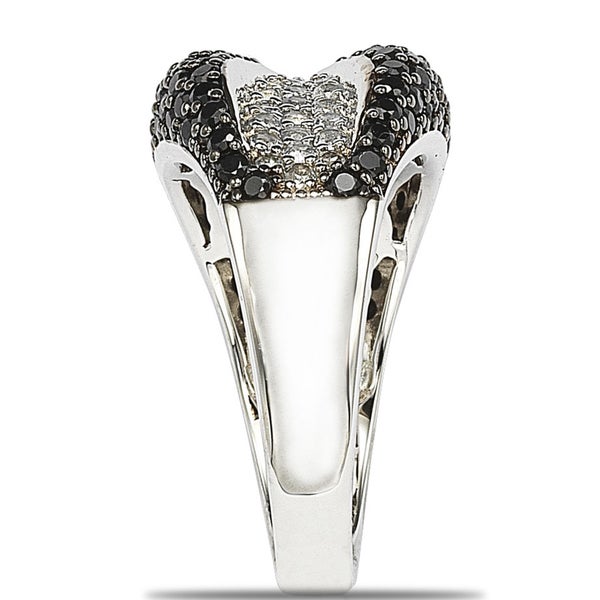 Suzy Levian Cubic Zirconia Sterling Silver Black and White Wavy Ring