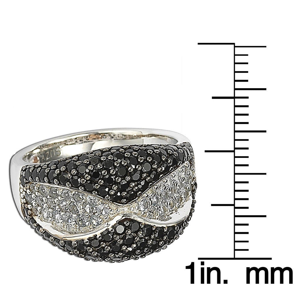 Suzy Levian Cubic Zirconia Sterling Silver Black and White Wavy Ring