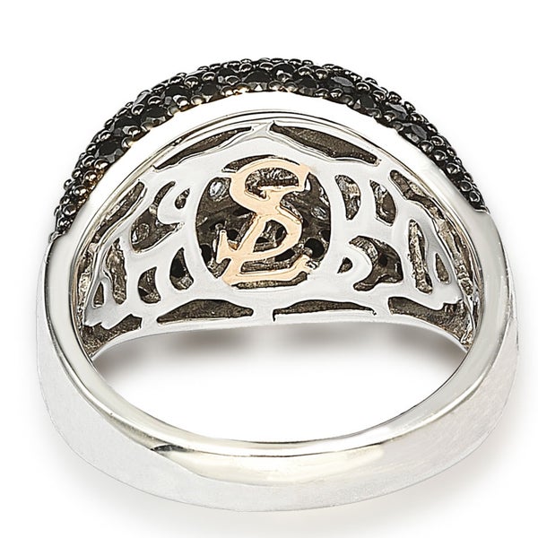 Suzy Levian Cubic Zirconia Sterling Silver Black and White Wavy Ring