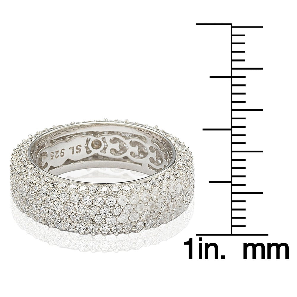 Suzy Levian Cubic Zirconia Sterling Silver Eternity Pave Ring