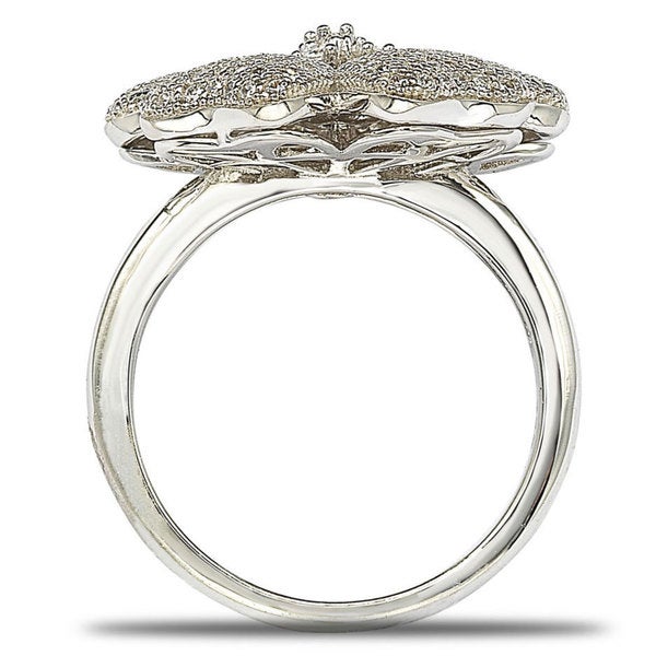 Suzy Levian Cubic Zirconia Sterling Silver Flower Pave Ring