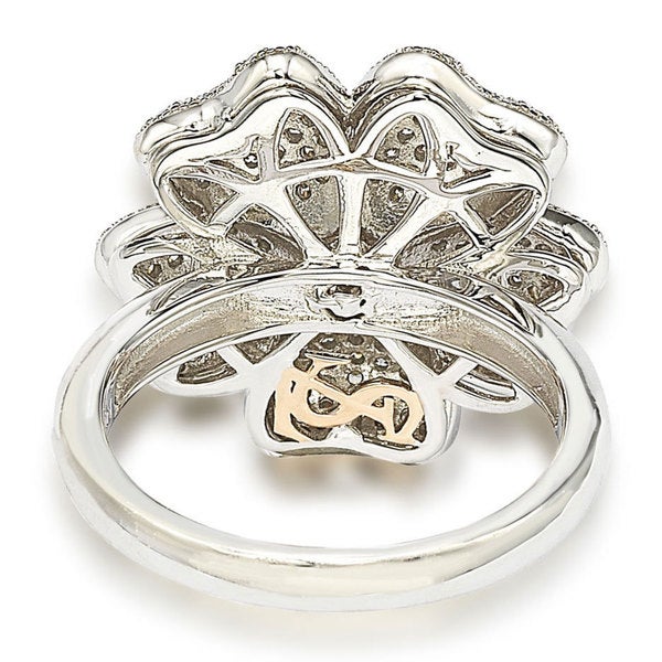 Suzy Levian Cubic Zirconia Sterling Silver Flower Pave Ring