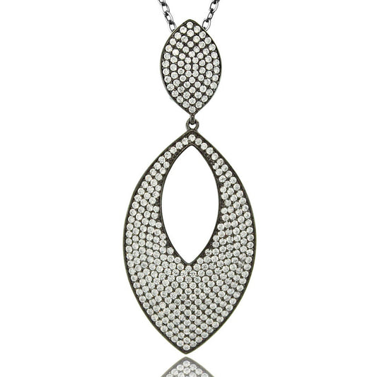 Suzy Levian Black Cubic Zirconia Sterling Silver Oval Pave Pendant
