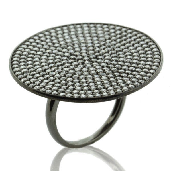 Suzy Levian Cubic Zirconia Sterling Silver Pave Medallion Ring