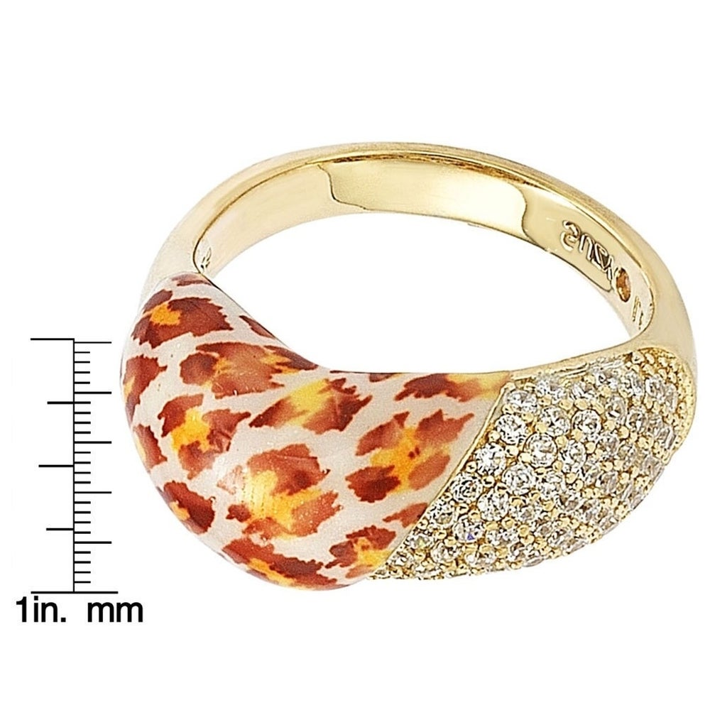 Suzy Levian Cubic Zirconia Sterling Silver Pave Yellow Leopard Ring