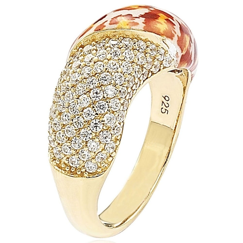 Suzy Levian Cubic Zirconia Sterling Silver Pave Yellow Leopard Ring